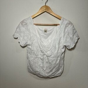 Urban Romantics Eyelet Blouse Women's LG White Cottagecore Boho Y2K